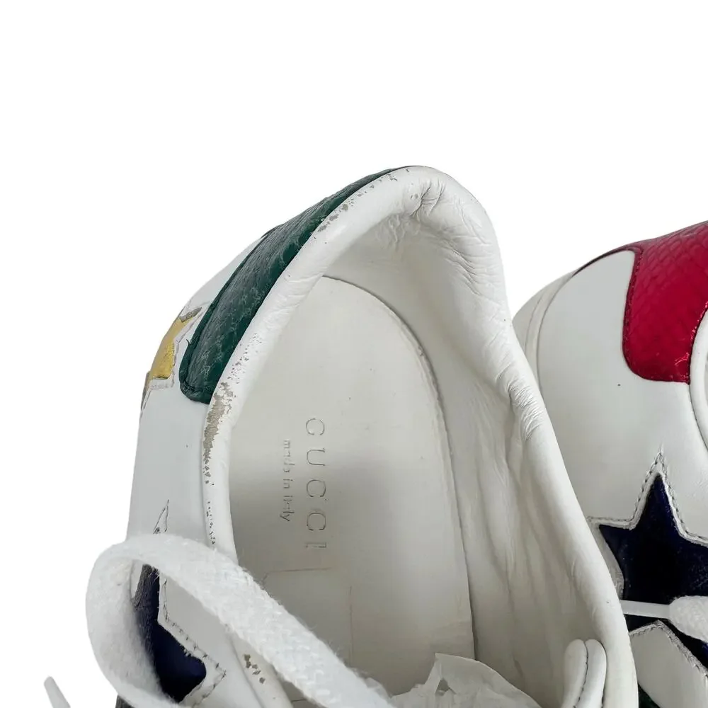 Gucci Ace Star Web Stripe Leather Sneakers 37.5 Metallic Python - Picture 4 of 11